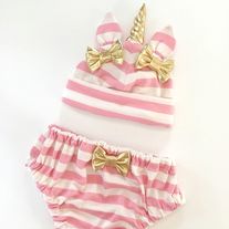 Unicorn Hat & Bloomers Set - Pink Stripe  - Thumbnail 1