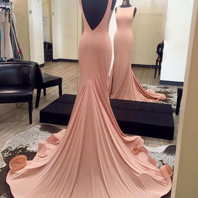  elegant pink mermaid backless long prom dress,formal dress