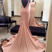  Elegant pink mermaid backless long prom dress,formal dress - Thumbnail 1