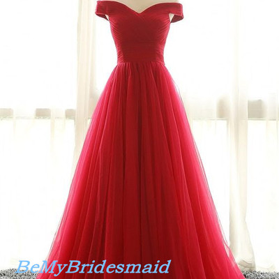 Elegant wine red tulle off shoulder prom dresses, long prom dreses 2017, party gowns