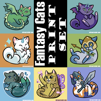 Fantasy cats set - 7 prints