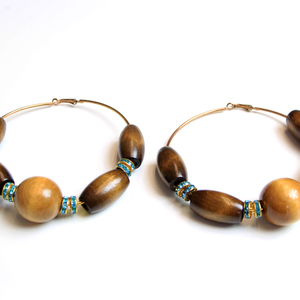 Large Wooden Rhinestone Hoop Earrings  - Thumbnail 3