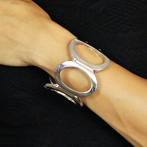 Silver Wide Cuff Bracelet with Oval Cutouts - Thumbnail 1