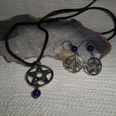 Amethyst and silver pentacle set