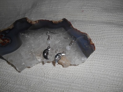 Rainbow moonstone and tibetan silver moon earrings