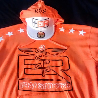 E.r datransporter (orange,black,&white) artist hoodie. 
