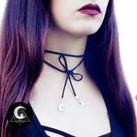 Black suede necklace with moons - Thumbnail 2