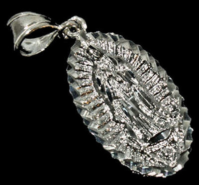 Sterling Silver Virgin Medal Charm Pendant Virgen de Guadalupe