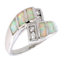 Sterling Silver Synthetic Opal Inlay Swirl Ring