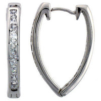 Italian Sterling Silver Hoop Earrings Channel Set CZ - Thumbnail 1