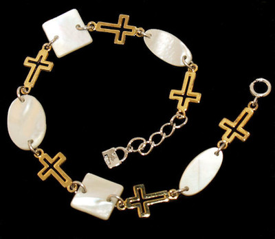 Sterling Silver Golden Crosses Bracelet 8 Inches