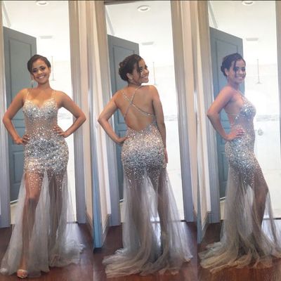Sexy prom dress, long prom dress, sparkle prom dress, heavy beaded prom dress, see through prom dress, backless prom dress, evening dress, pd15169 - Thumbnail 5
