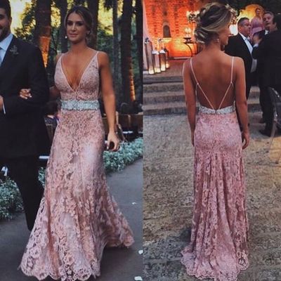 Dusty pink prom dress, long prom dress, sexy prom dress, v neck prom dress, open back prom dress, lace prom dresses, pd15060 - Thumbnail 5