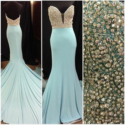 long prom dress, blue prom dress, beaded top prom dress, sweetheart prom dress, popular prom dress, mermaid prom dress, evening dress, PD15272