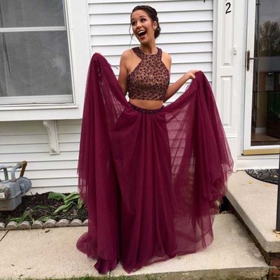Long prom dress, burgundy prom dress, two pieces prom dresses, beaded prom dress, elegant prom dress, charming prom dress, junior prom dress, pd15460
