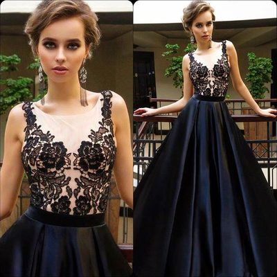 Black Applique Prom Dresses, Elegant Prom Dresses, Cheap Prom Dress, Long Prom Dress, Impression Prom Dress, evening dress, PD15115