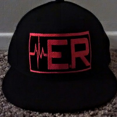 E.r (emt) (black&blood red) fitted hat with stars.