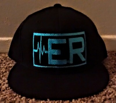 E.R (EMT) (Black&Teal Blue) Fitted Hat With Stars.