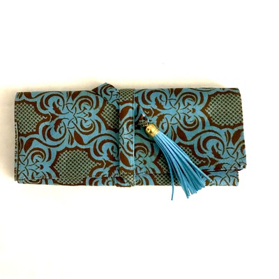 Tiny winey wallet clutch - aqua, brown, burgundy