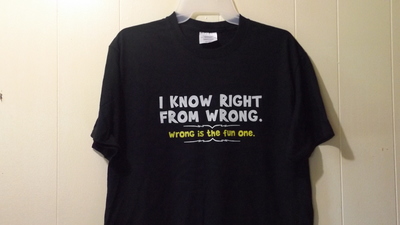 Right from wrong cotton medium t-shirt black humor tee