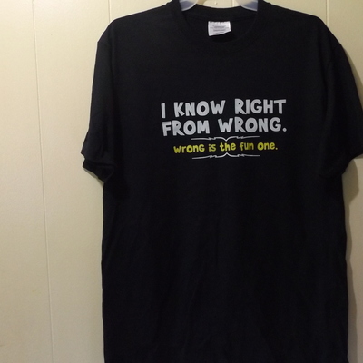 Right from wrong cotton medium t-shirt black humor tee