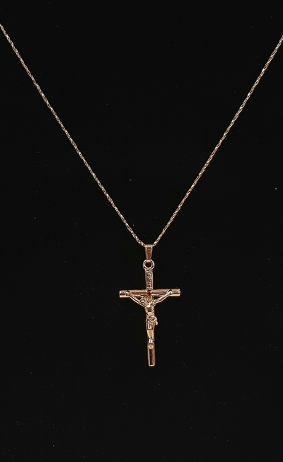 16" Rosegold and Silver Necklace with 2" extension, with 1-1/2" Cross Pendant - Cross Necklace 