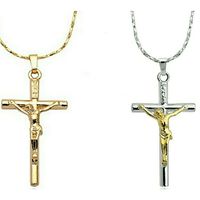 16" Rosegold and Silver Necklace with 2" extension, with 1-1/2" Cross Pendant - Cross Necklace  - Thumbnail 1