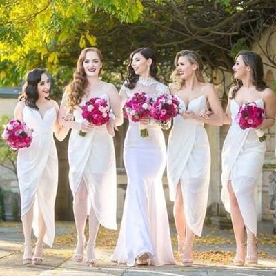White bridesmaid dress, tea length bridesmaid dress, side split bridesmaid dress, pretty bridesmaid dress, unique bridesmaid dressws, pd15342 - Thumbnail 1