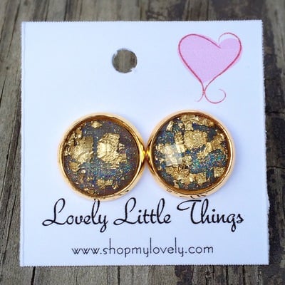 12mm grey & gold foil studs with gold setting 