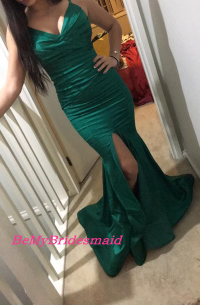 Sexy Dark Green Sweetheart Satin Straps Prom Gowns, Party Dresses, Evening Gowns
