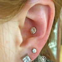 16g 14K Gold "Rose" Threaded End-Clear CZ's - Thumbnail 3