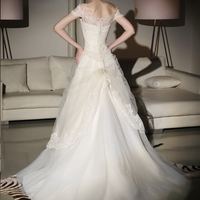 Vintage Ivory Off Shoulder Sleeves Wedding Dress - Thumbnail 2