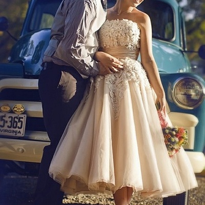 Vintage tea length lace wedding dress