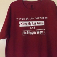 Maroon large humor cotton t-shirt I live at the corner of custom made tee - Thumbnail 1