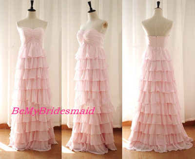 Cute Pink Chiffon Sweetheart Ruffled Long Prom Dresses, Pink Party Dresses, Evening Dress