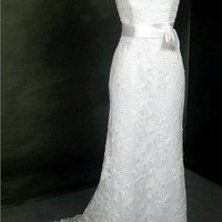 Simple Sheath Lace Wedding Dress - Thumbnail 4