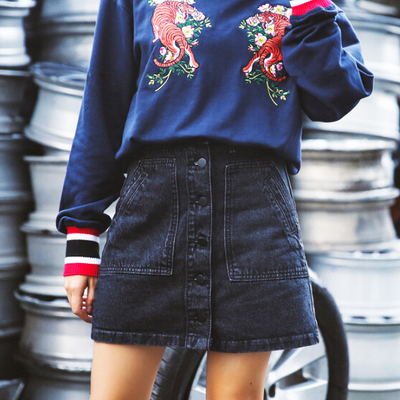 Vintage button up denim skirt - Thumbnail 5