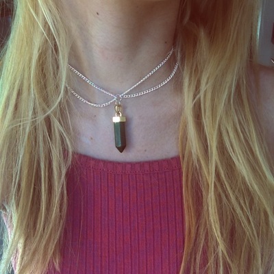 Double Silver Chain Malachite Pendant Necklace 