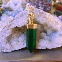 Double Silver Chain Malachite Pendant Necklace  - Thumbnail 1