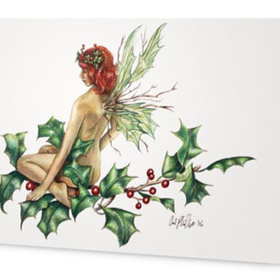 Holly fairy greeting card holiday christmas yule  festive winter