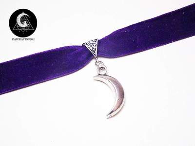 Purple velvet moon choker