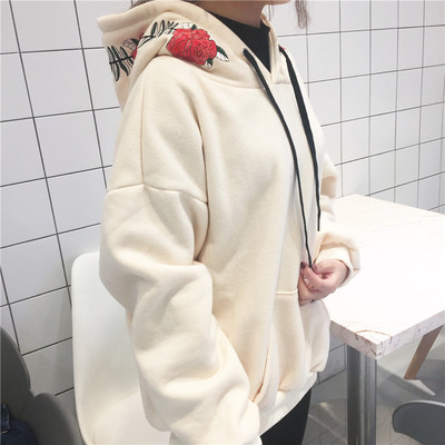 Harajuku rose flower embroidered hoodies - Thumbnail 5