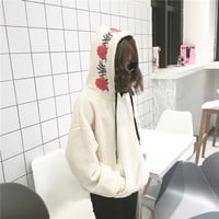 Harajuku rose flower embroidered hoodies - Thumbnail 3