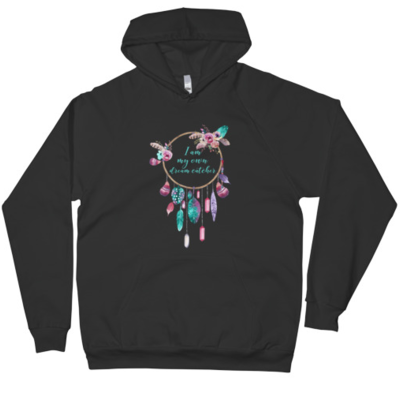 Unisex cotton fleece black hoodie "i am my own dream catcher" (non-organic cotton)