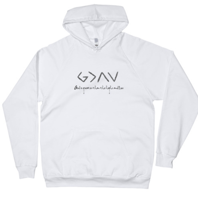 Unisex fleece cotton hoodie "god is greater than the highs and lows" (non-organic cotton)