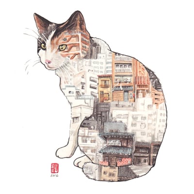 "city cat" postcard