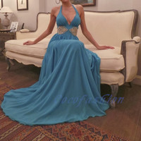 Halter A-Line Beading prom dress, sexy prom dress,Charming prom dress, long prom dress,prom dresses, elegant prom dress, prom dress Z07 - Thumbnail 1