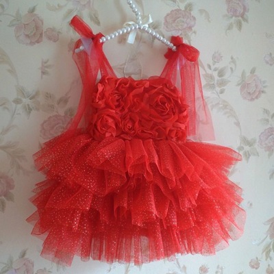 Red Rosette Tutu Dress with Gold Sparkles 