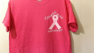 Fought and won small pink ribbon woman t-shirt 