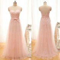 Beautiful Light Pink Tulle Handmade Long Bridesmaid Dresses, Pink Prom Gowns, Prom Dress 2017 - Thumbnail 3